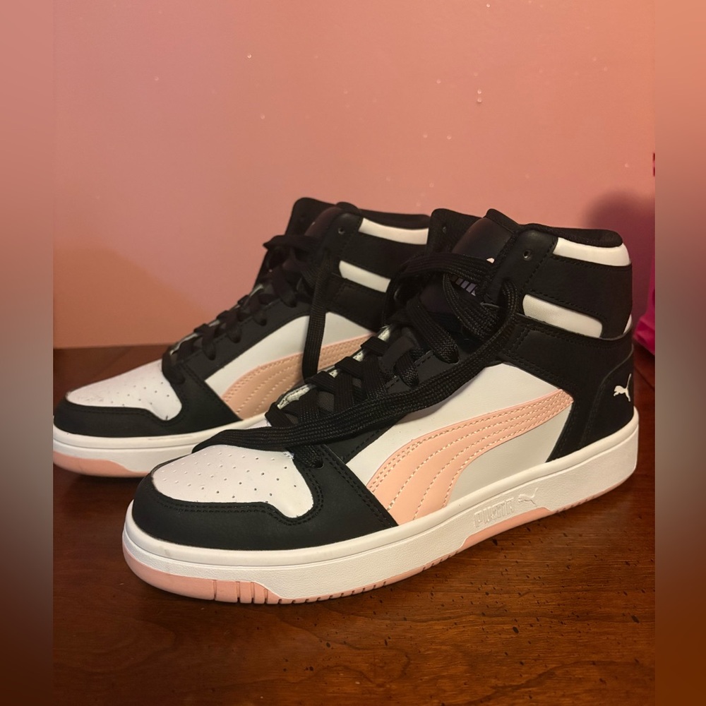 Puma Black and Pink High-Top Sneakers